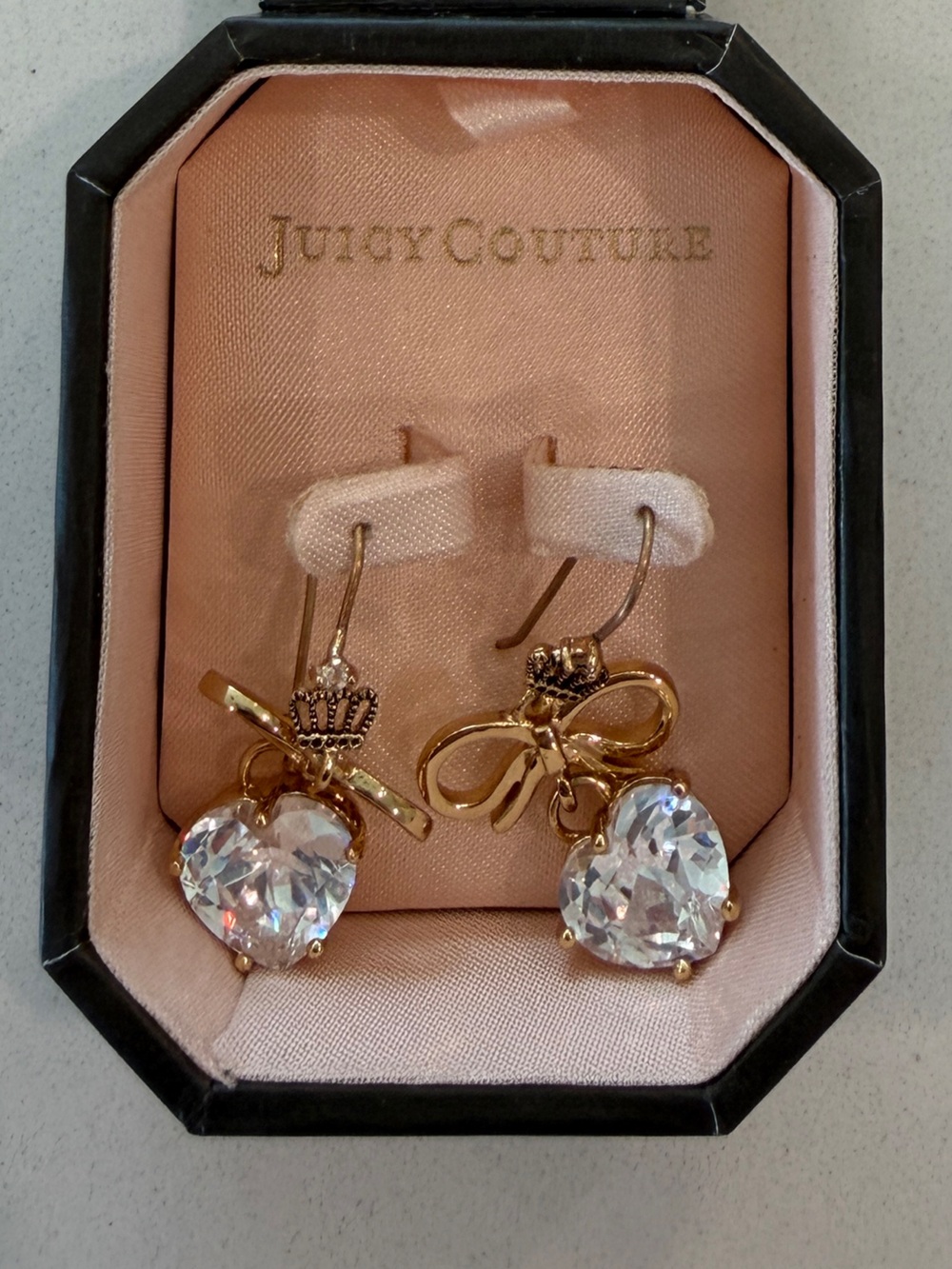 Juicy Couture Gold-Tone Heart and Bow Drop Earrings